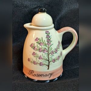 Oil Vinegar Rosemary Cruet with stopper Jar Hand painted Rosemary flowers